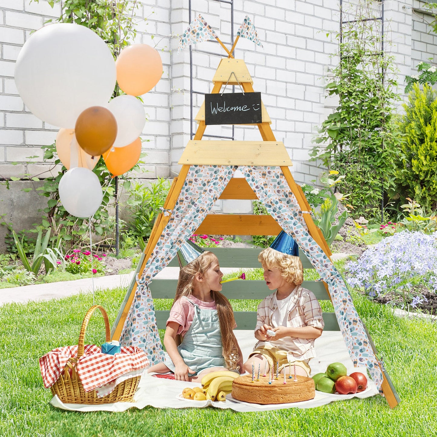 Triangle Hideaway Playhouse with Removable Chalkboard