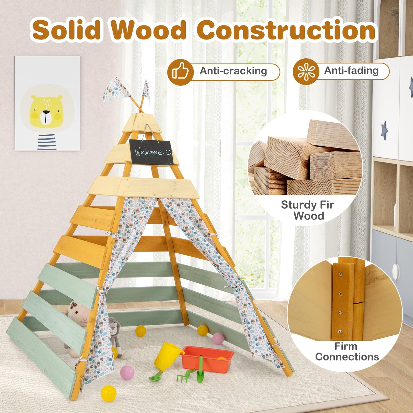 Triangle Hideaway Playhouse with Removable Chalkboard