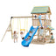 Wooden Swing Set with Upper Deck Slide & Steering Wheel
