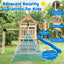 Wooden Swing Set with Upper Deck Slide & Steering Wheel