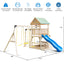 Wooden Swing Set with Upper Deck Slide & Steering Wheel