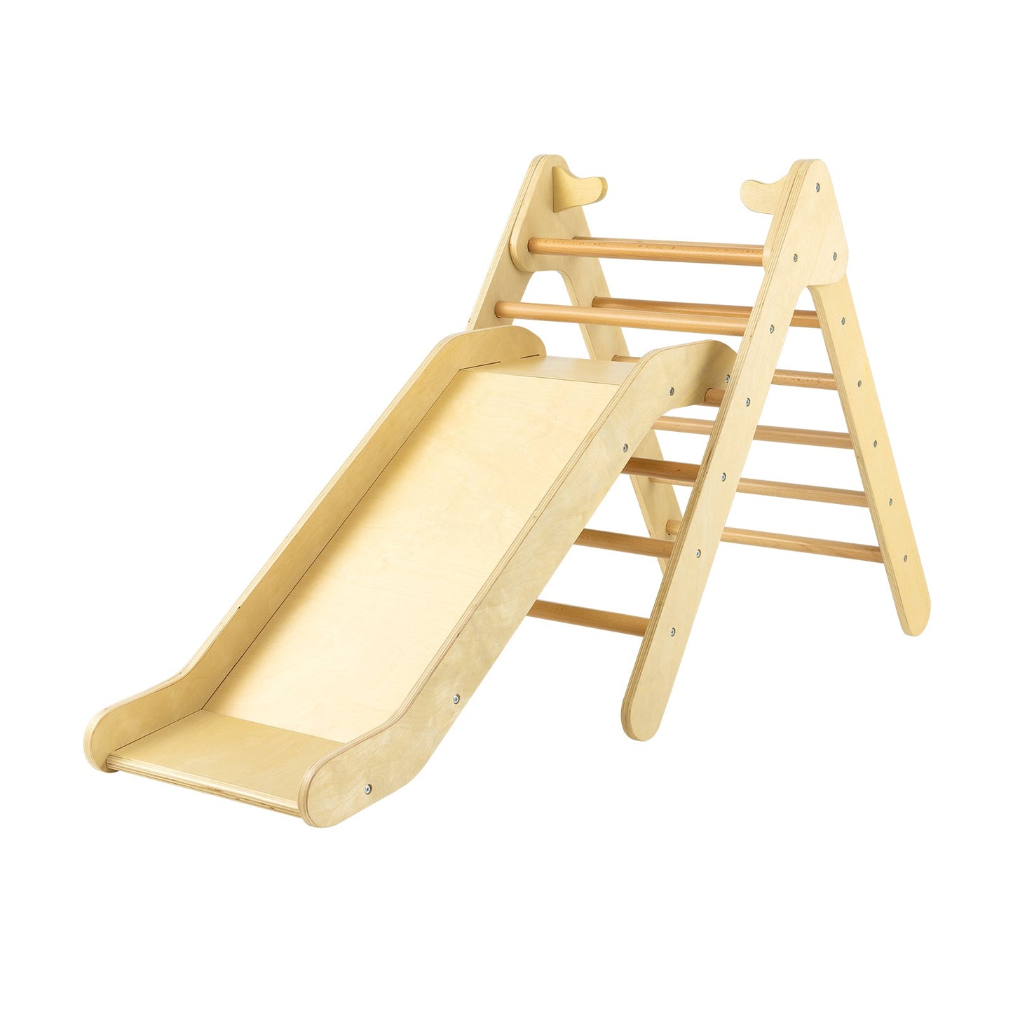 Set de Escalera Triangular de Madera 2 en 1 con Tobogán Ajustable