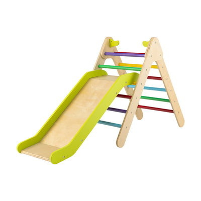 2-in-1 Wooden Triangle Climber Set with Adjustable Slide