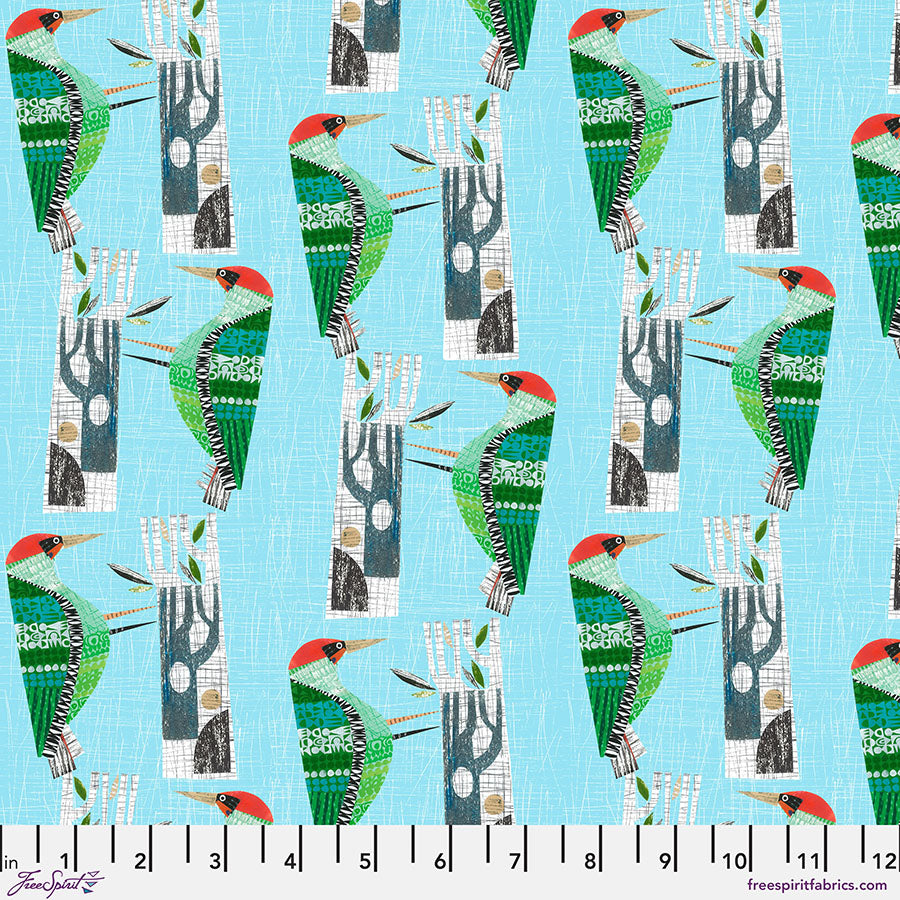Tissu en coton bleu ciel Woodpecker - 44"/45" par yard