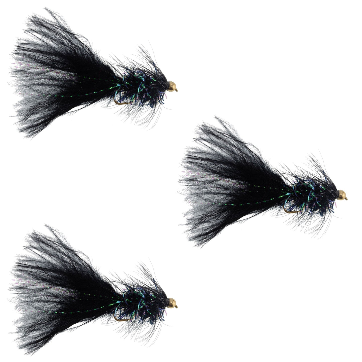 3 Pack Black Bead Head Crystal Woolly Bugger Classic Streamer Flies - 12 Flies - Hook Size 4 - Korvel