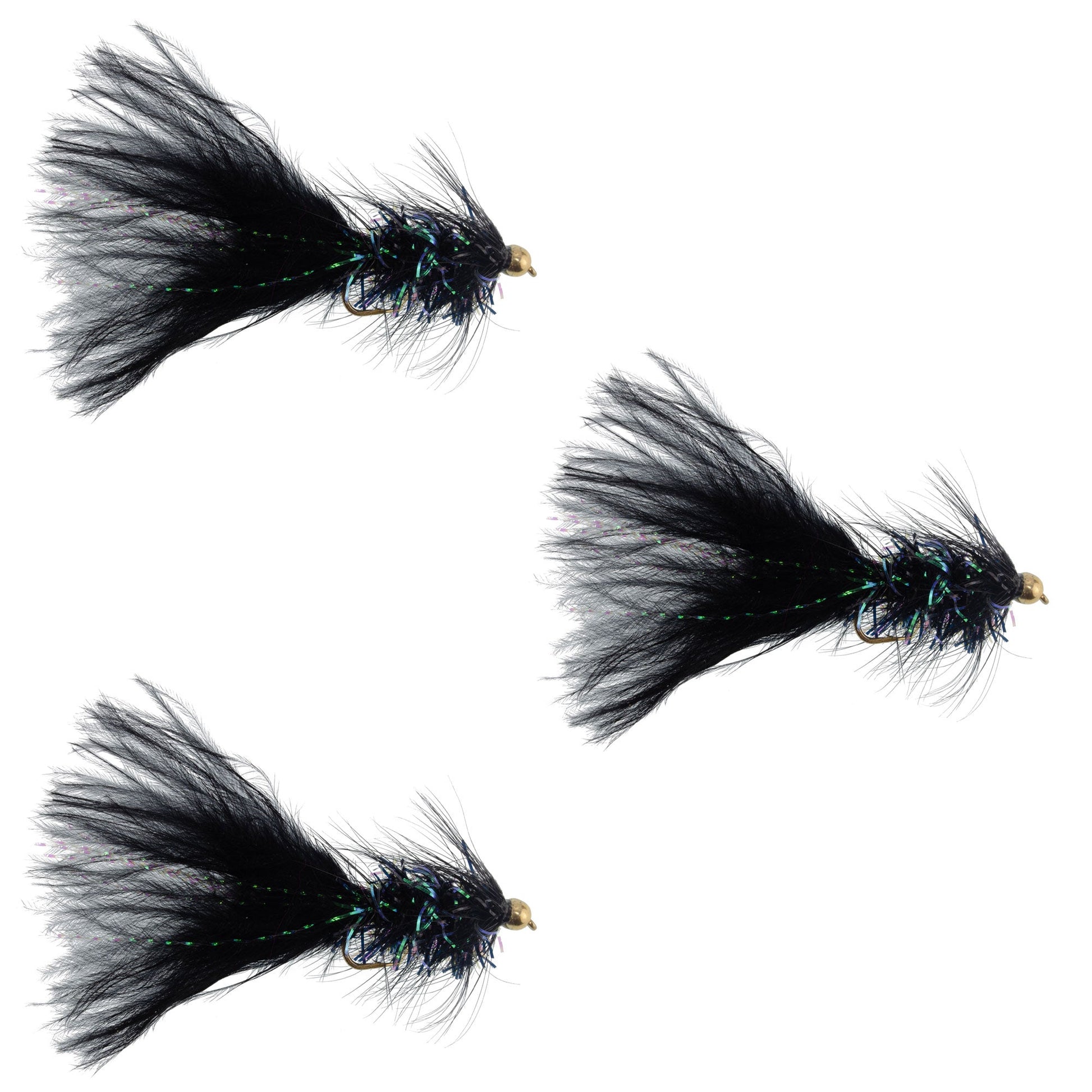 3 Pack Black Bead Head Crystal Woolly Bugger Classic Streamer Flies - 12 Flies - Hook Size 8 - Korvel