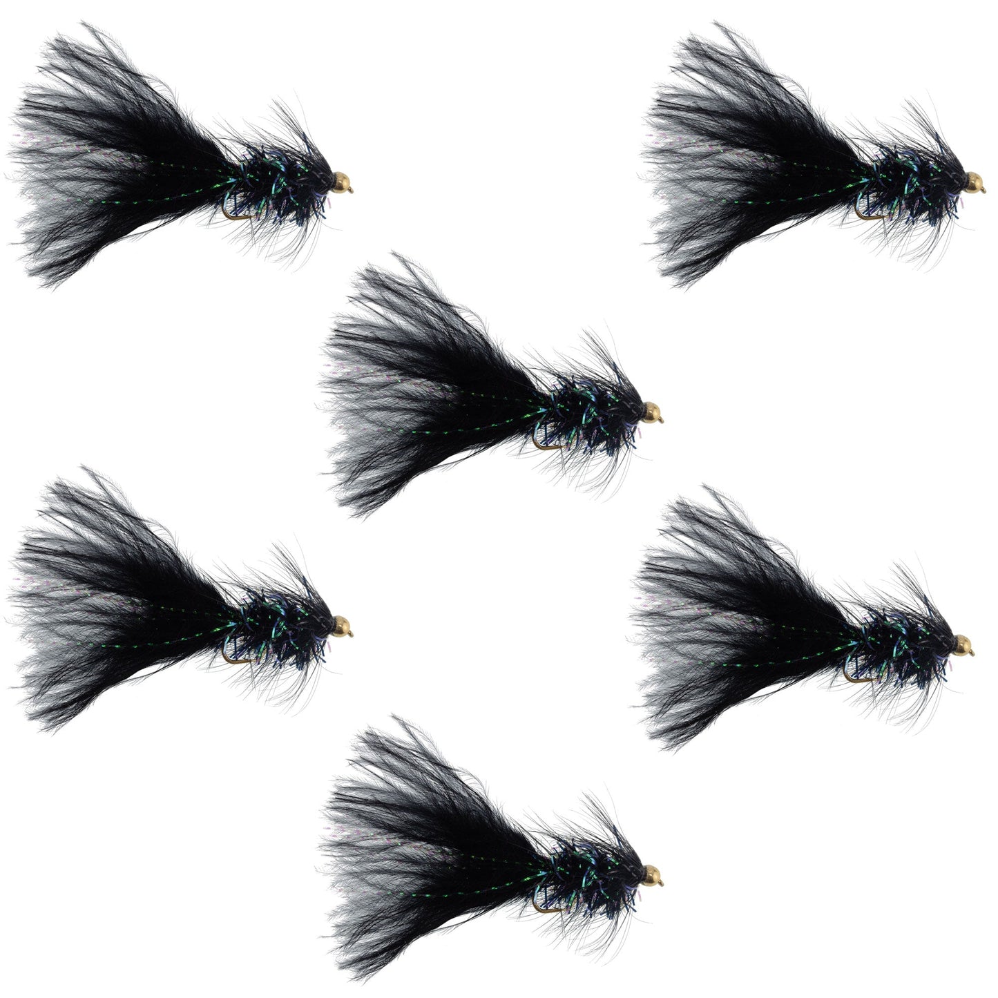 Black Bead Head Crystal Woolly Bugger Classic Streamer Flies - 6 Fly Fishing Flies - Hook Size 8 - Korvel