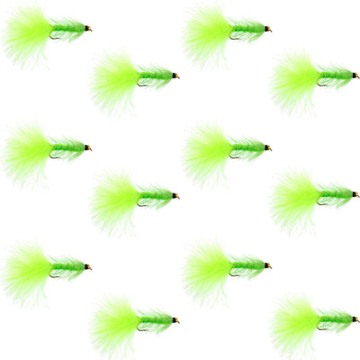 Chartreuse Bead Head Crystal Woolly Bugger Classic Streamer Fly - 12  Flies - Hook Size 8 - Korvel