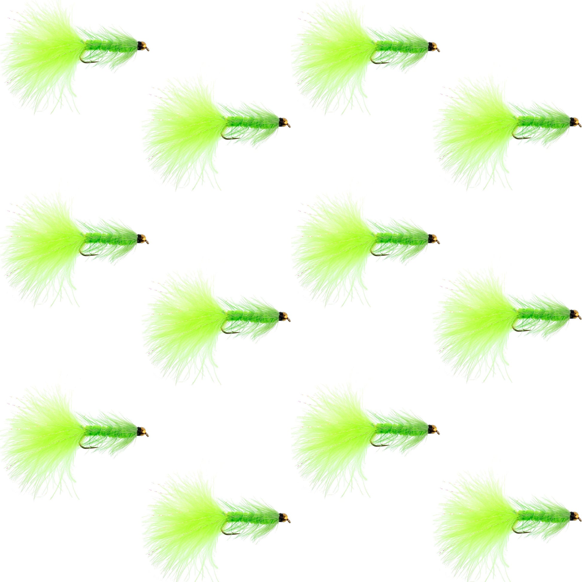 Chartreuse Bead Head Crystal Woolly Bugger Classic Streamer Fly - 12  Flies - Hook Size 4 - Korvel