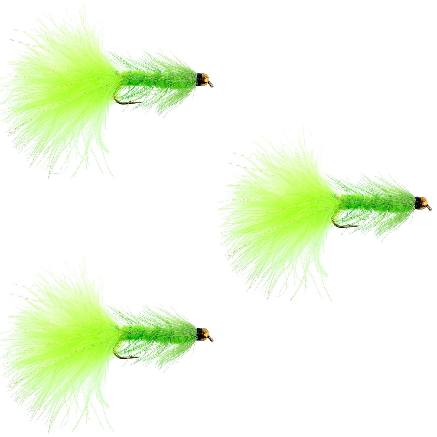 3 Pack Chartreuse Bead Head Crystal Woolly Bugger Classic Streamer Fly -  Hook Size 8 - Korvel