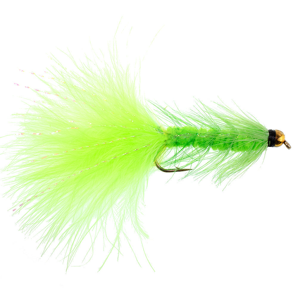 Premium Chartreuse Bead Head Woolly Bugger Streamer Flies - Pack of 6 for Trout Fishing - Size 4 - Korvel