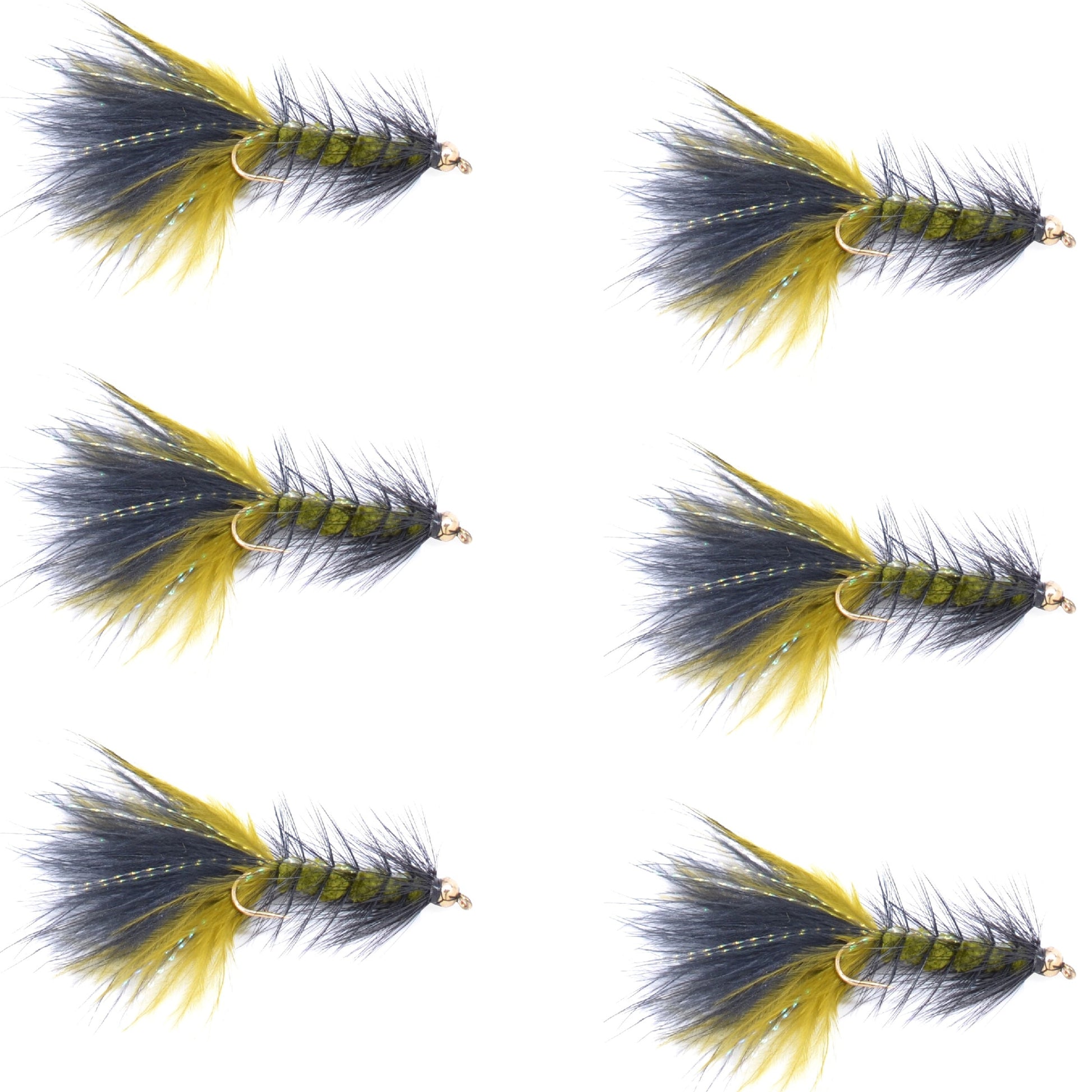 Premium Olive & Black Bead Head Woolly Bugger Streamer Flies - 6 Pack for Trout Fishing - Size 8 - Korvel