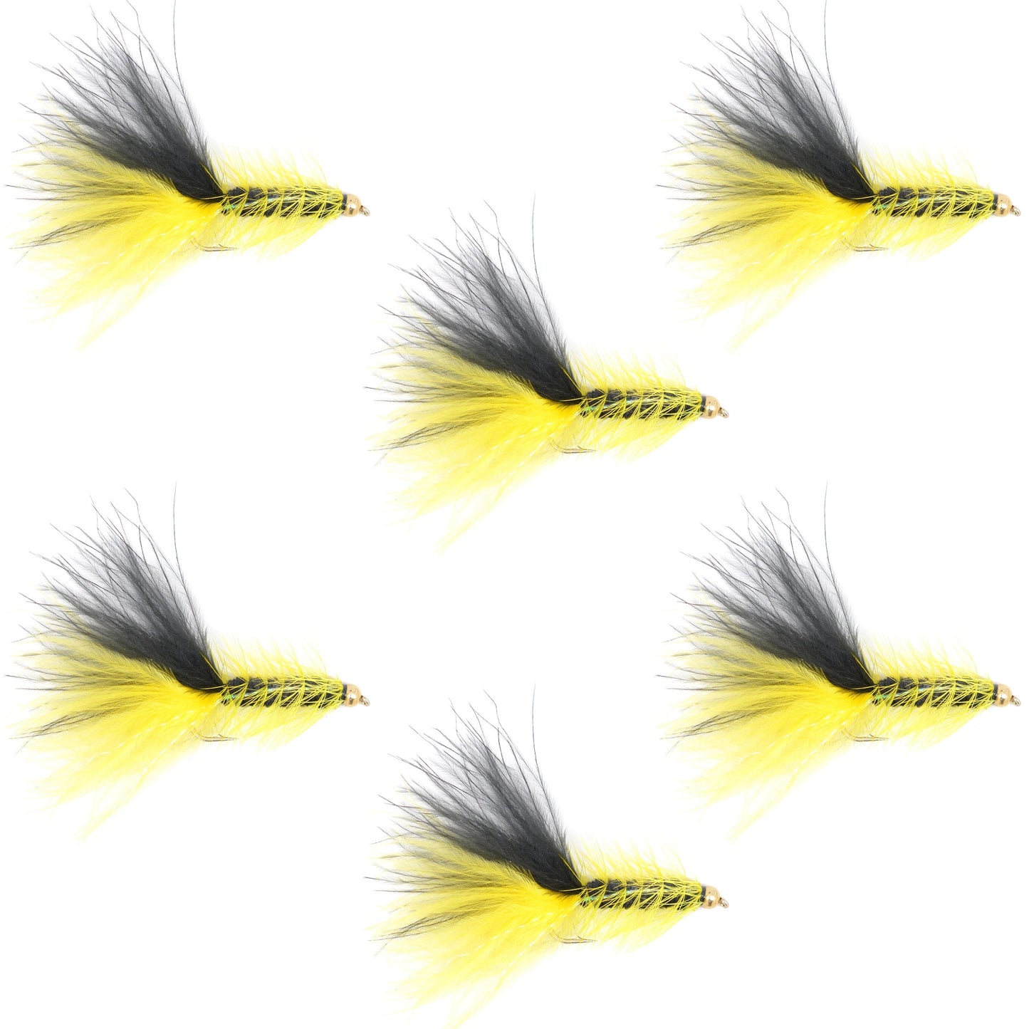 Premium Yellow and Black Bead Head Woolly Bugger Streamer Flies - 6 Pack for Trout Fishing - Size 4 - Korvel