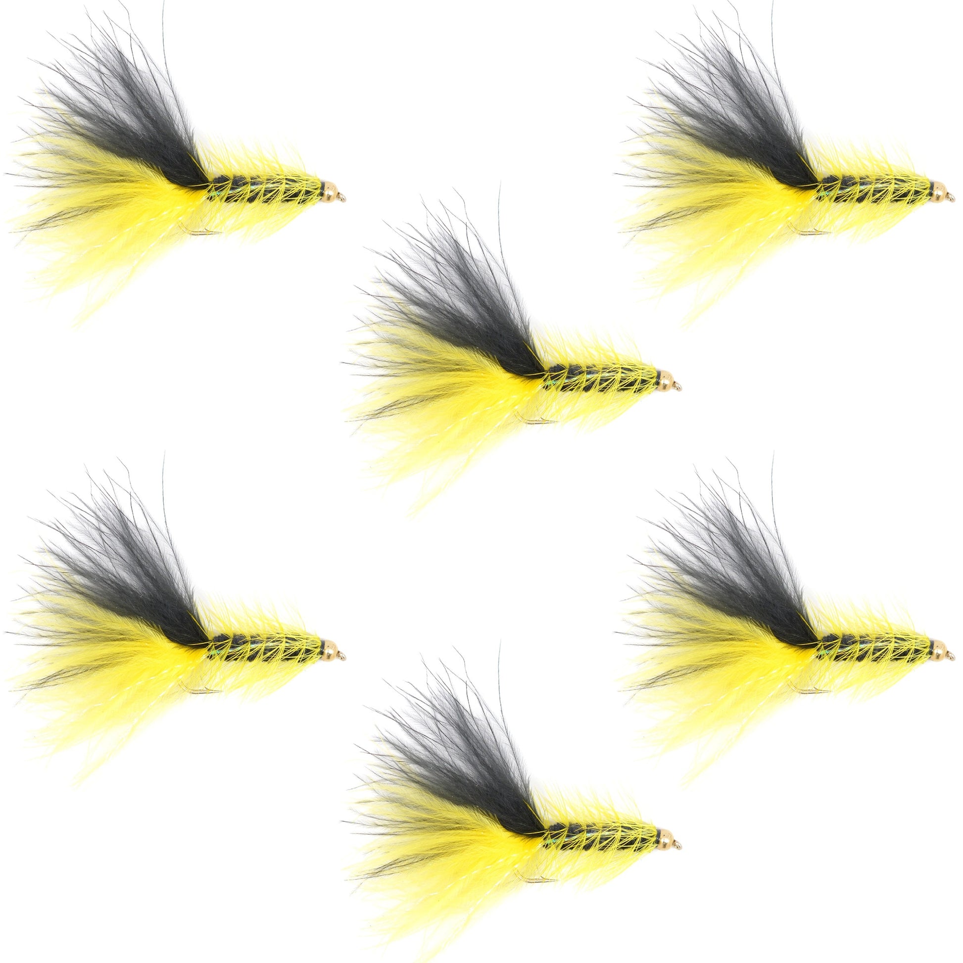 Premium Yellow and Black Bead Head Woolly Bugger Streamer Flies - 6 Pack for Trout Fishing - Size 4 - Korvel