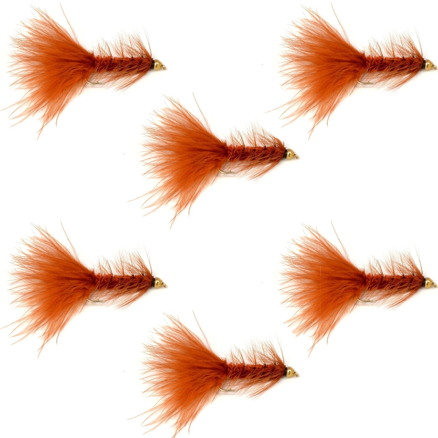 Premium Brown Bead Head Woolly Bugger Streamer Flies - Pack of 6 for Trout Fishing - Size 8 - Korvel