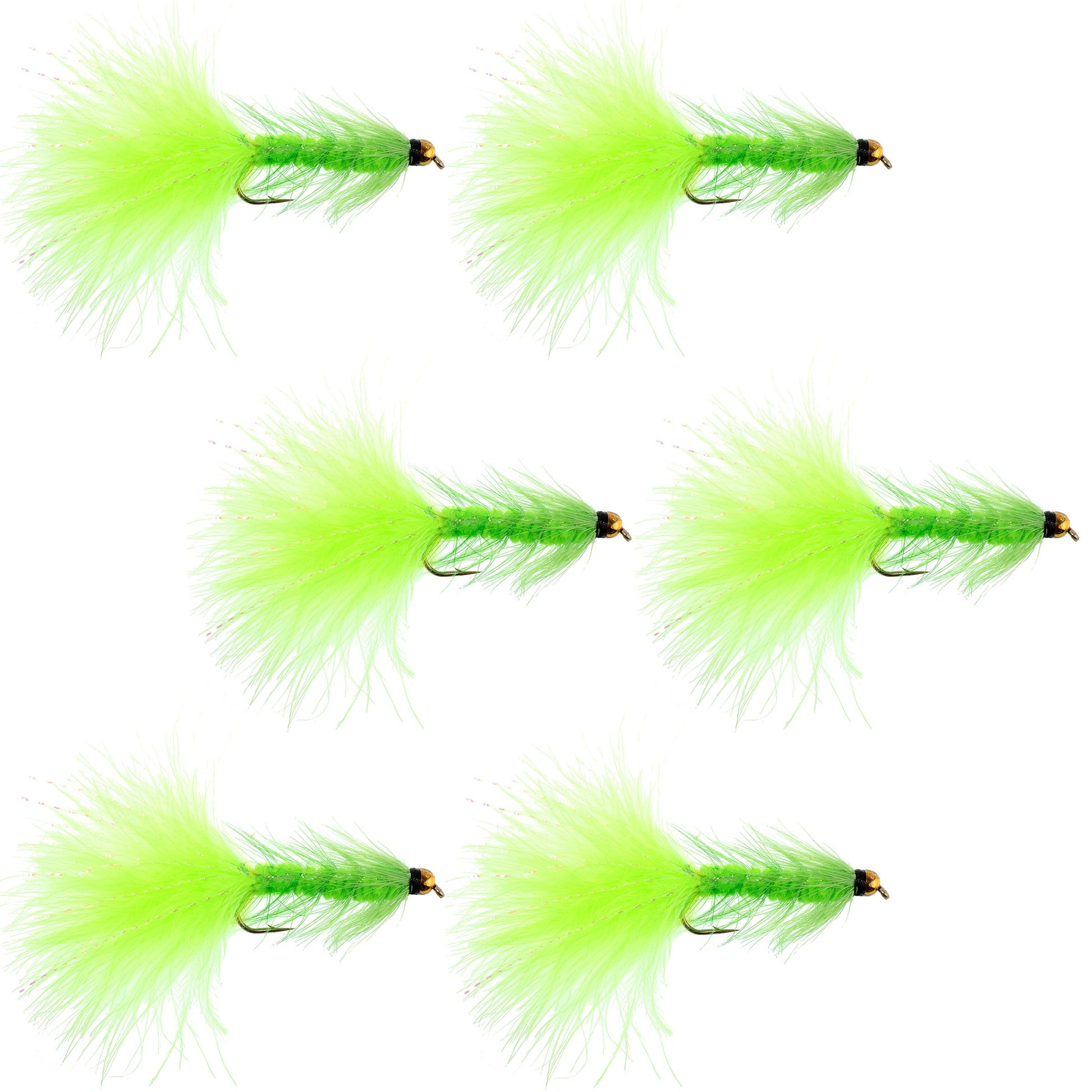 Chartreuse Bead Head Crystal Woolly Bugger Classic Streamer Fly - 6  Flies - Hook Size 8 - Korvel