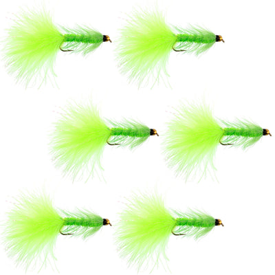 Chartreuse Bead Head Woolly Bugger Streamer Flies - Pack of 6, Size 4 - Korvel