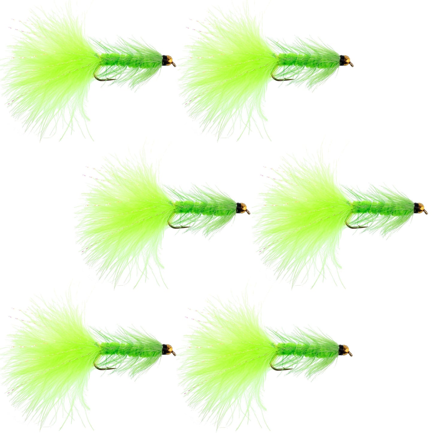Premium Chartreuse Bead Head Woolly Bugger Streamer Flies - Pack of 6 for Trout Fishing - Size 4 - Korvel