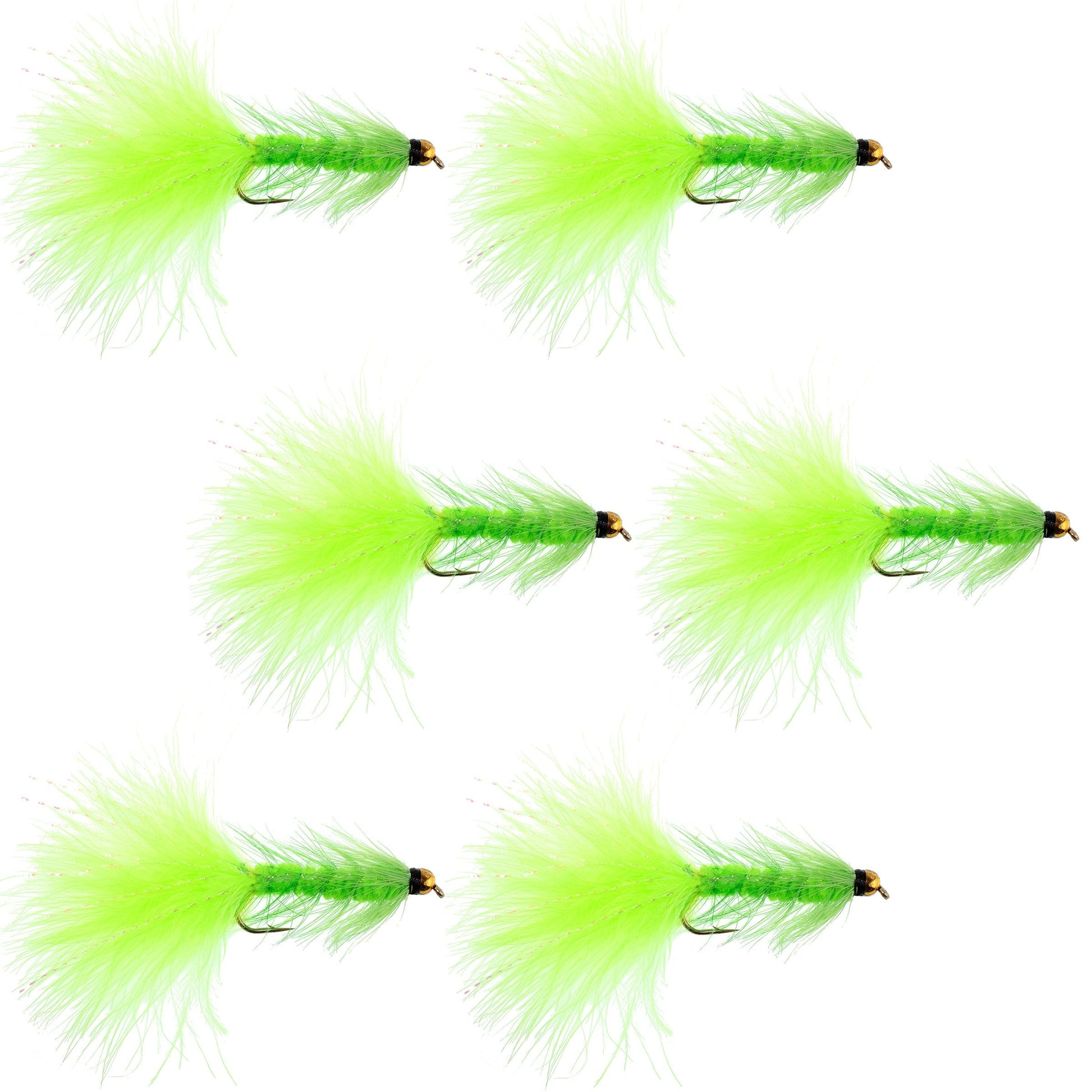 Premium Chartreuse Bead Head Woolly Bugger Streamer Flies - Pack of 6 for Trout Fishing - Size 4 - Korvel