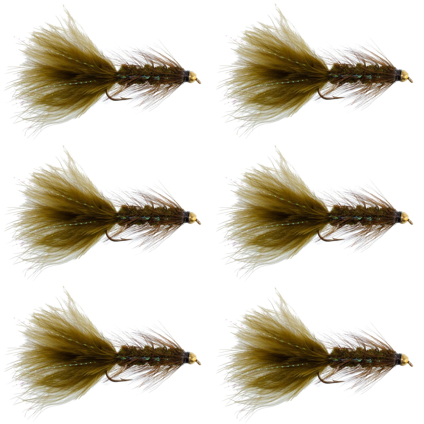 Premium Dark Olive Bead Head Woolly Bugger Streamer Flies - 6 Pack for Trout Fishing - Size 8 - Korvel