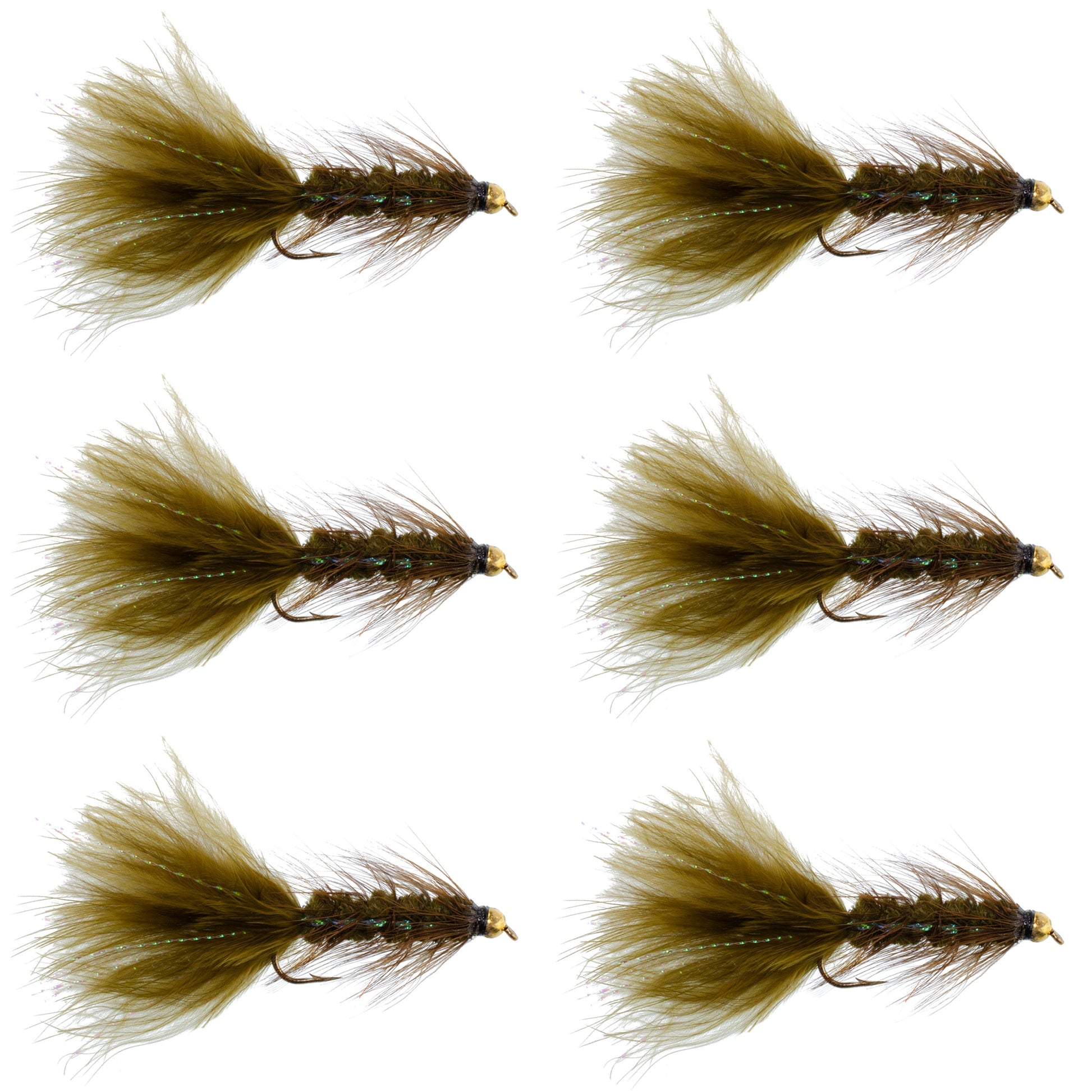 Premium Dark Olive Bead Head Woolly Bugger Streamer Flies - 6 Pack for Trout Fishing - Size 8 - Korvel