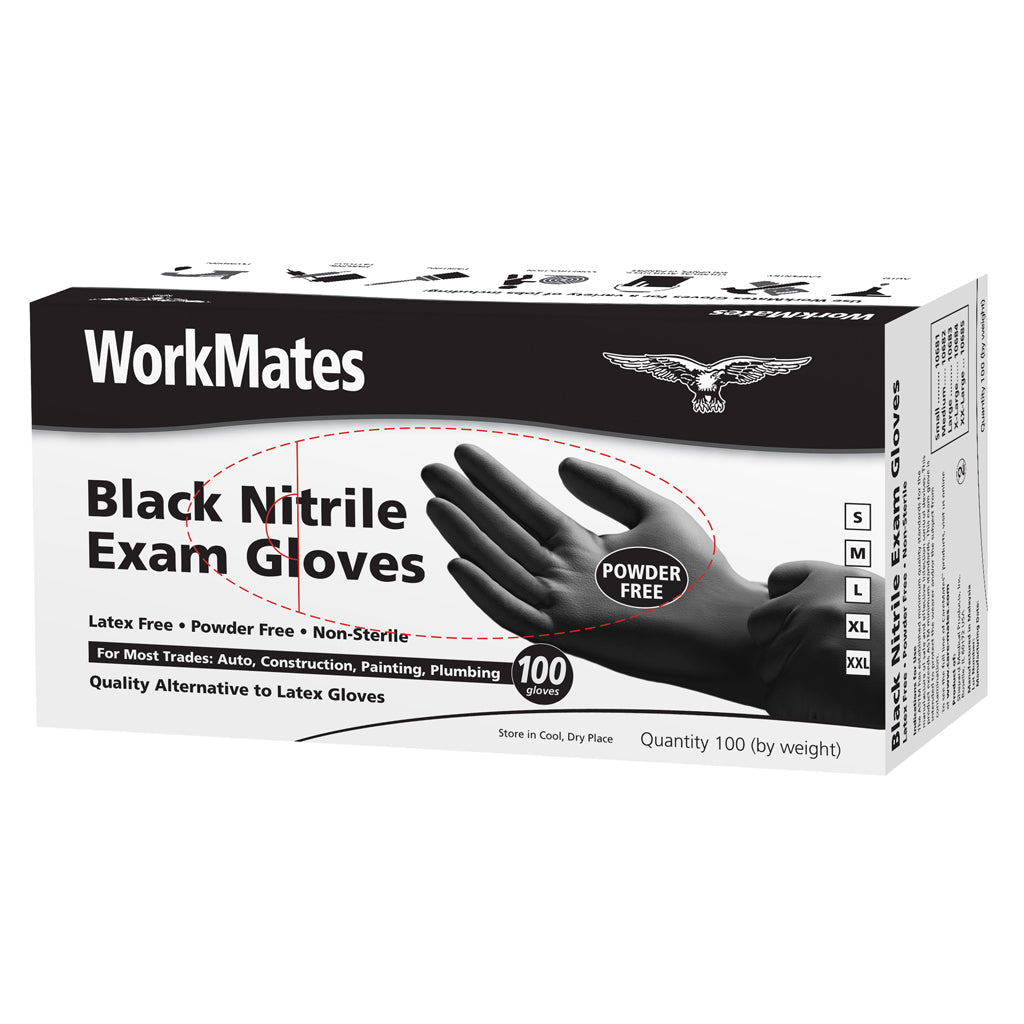 Guantes de Nitrilo Negros Workmates - 100 Unidades, Tamaño Pequeño