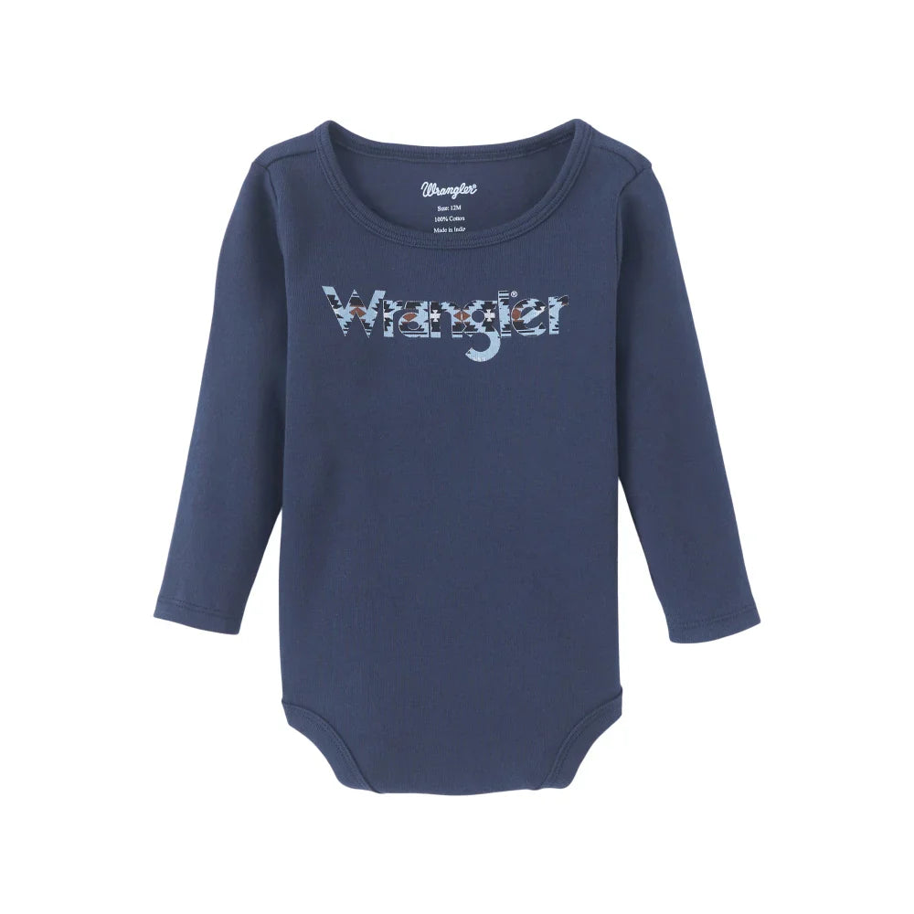 Wrangler Infant Long Sleeve Onesie - Navy Aztec Logo - Korvel