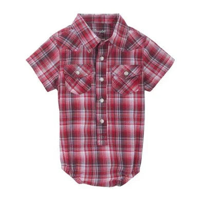 Cozy Red Plaid Button-Down Onesie for Infants - Korvel