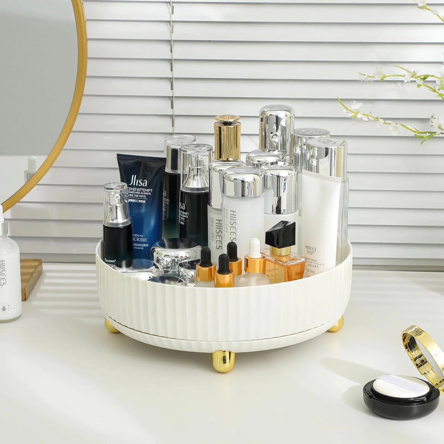 Anyoifax 360° Rotating Makeup and Perfume Organizer - Large Ivory White