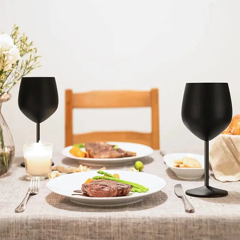 Elegant Stainless Steel Wine Glasses with Black Plating