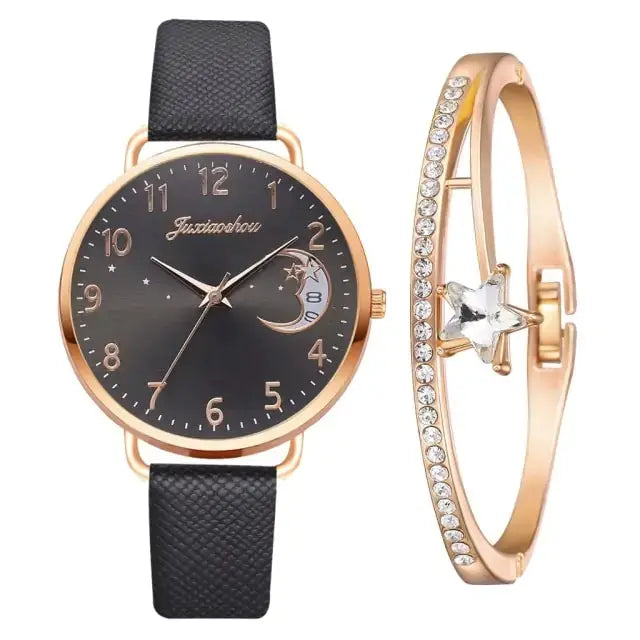 Conjunto de Reloj y Pulsera con Números de Luna