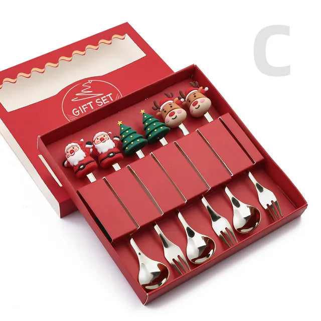 Juego de Cubiertos Navideño Festivo: Cuchara y Tenedor Elegantes
