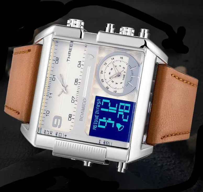 Montre de luxe sportive carrée en cuir