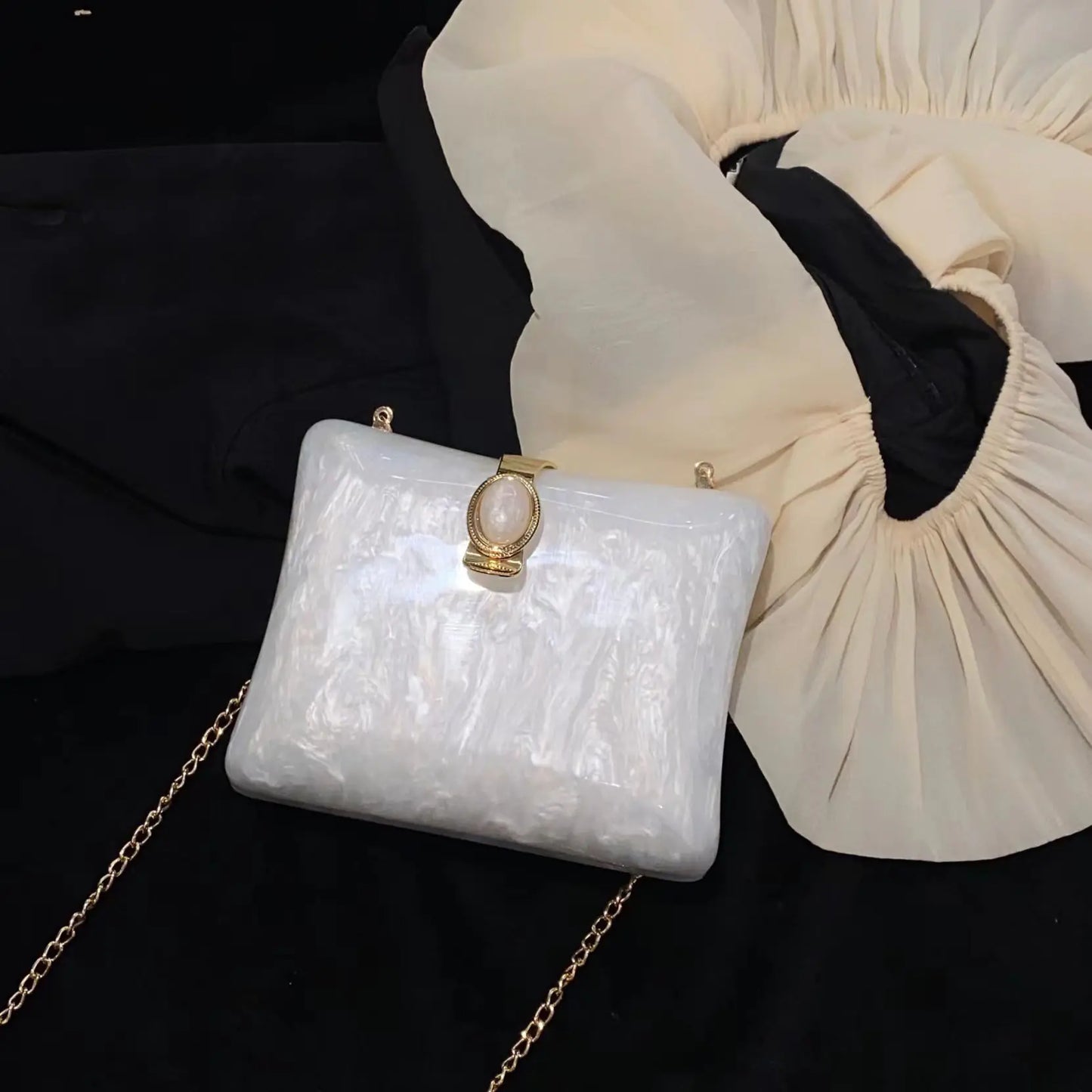 Sac de Soirée en Acrylique Blanc Perle de Luxe pour Femmes