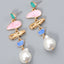 Boucles d'oreilles pendantes en alliage de zinc et perles synthétiques en forme anormale