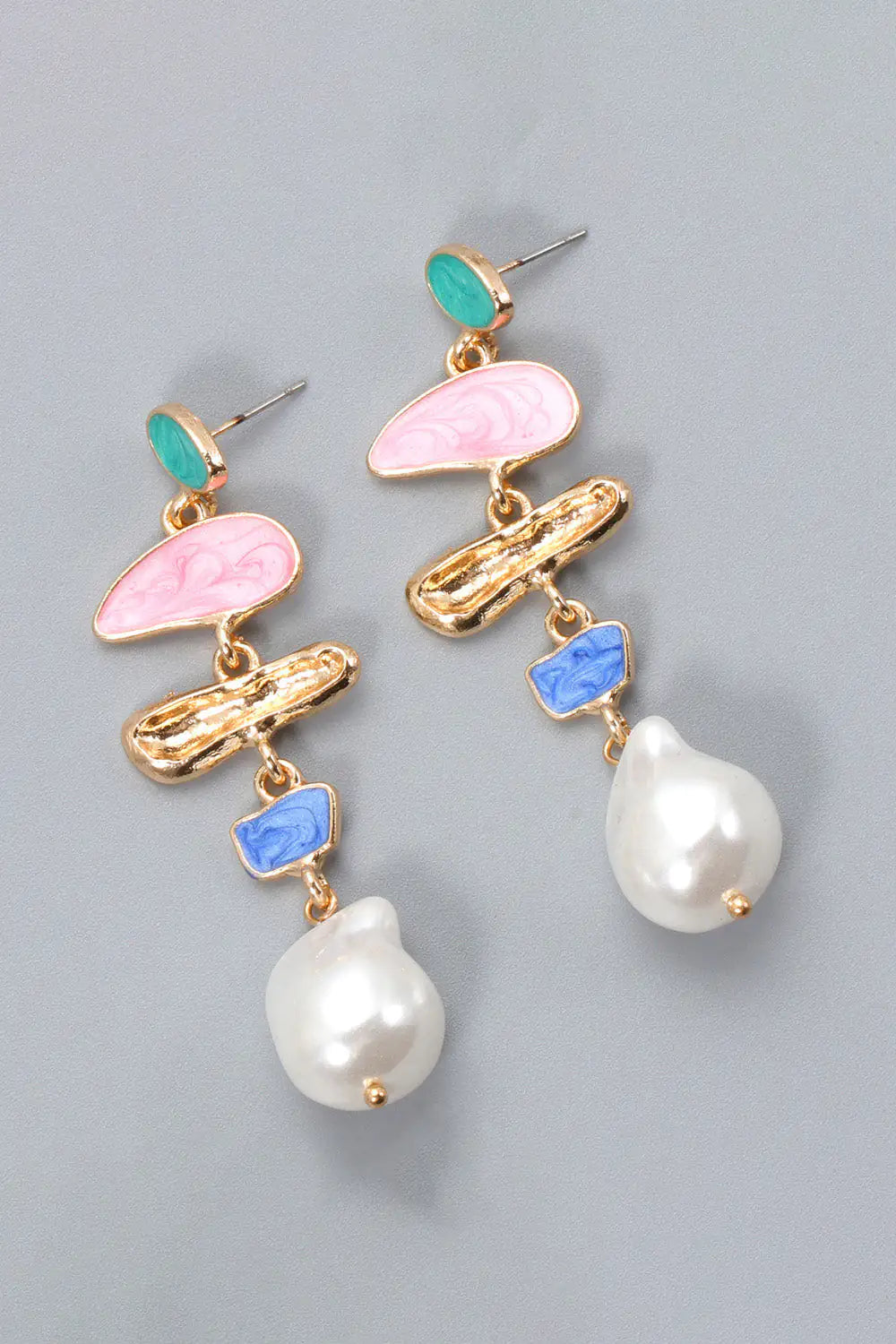 Boucles d'oreilles pendantes en alliage de zinc et perles synthétiques en forme anormale
