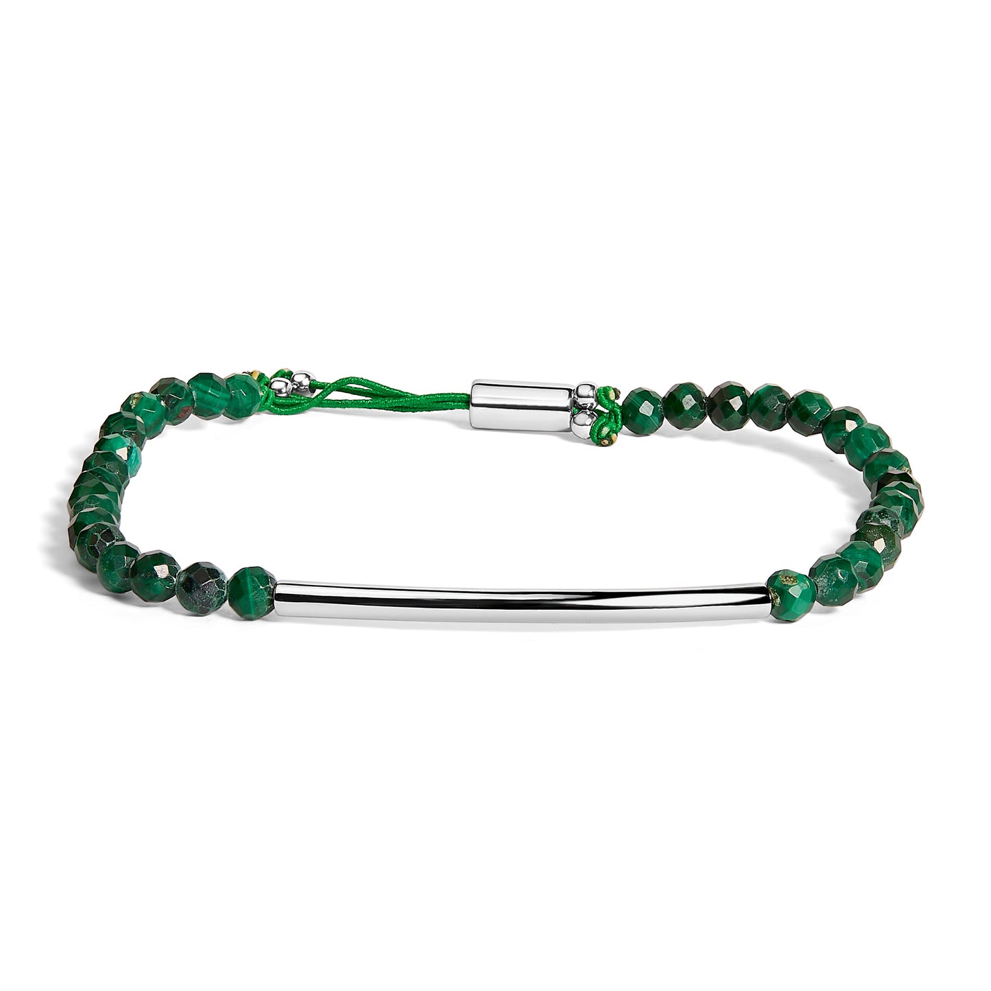 Pulsera de Estación de Perlas de Malaquita de Plata de Ley con Cierre Bolo