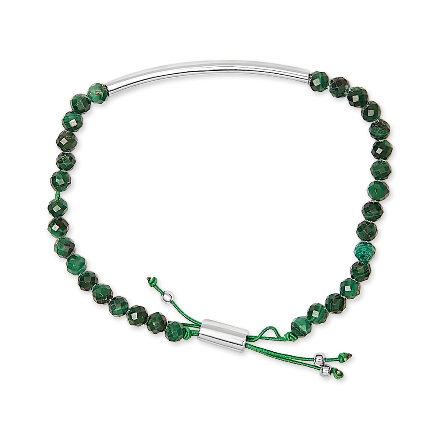 Pulsera de Estación de Perlas de Malaquita de Plata de Ley con Cierre Bolo