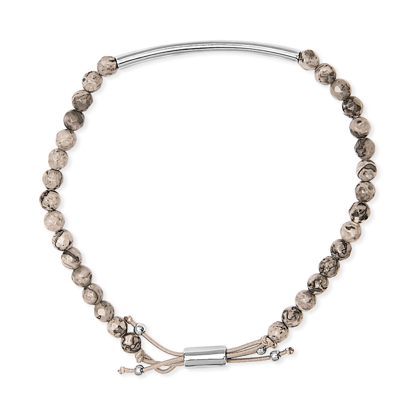 Sterling Silver Jasper Bead Station Bracelet with Bolo Clasp
