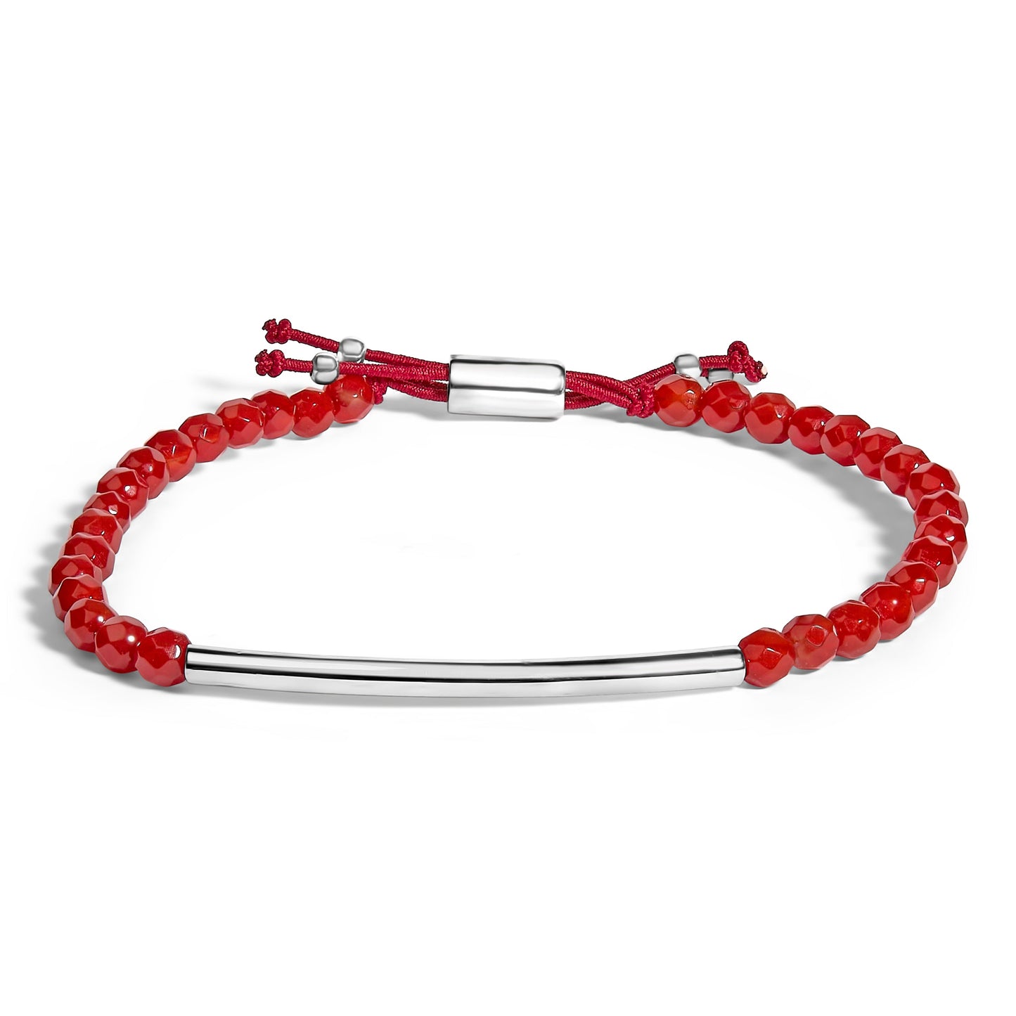 Pulsera de Estación de Cuentas de Jaspe Rojo de Plata Esterlina con Cierre Bolo