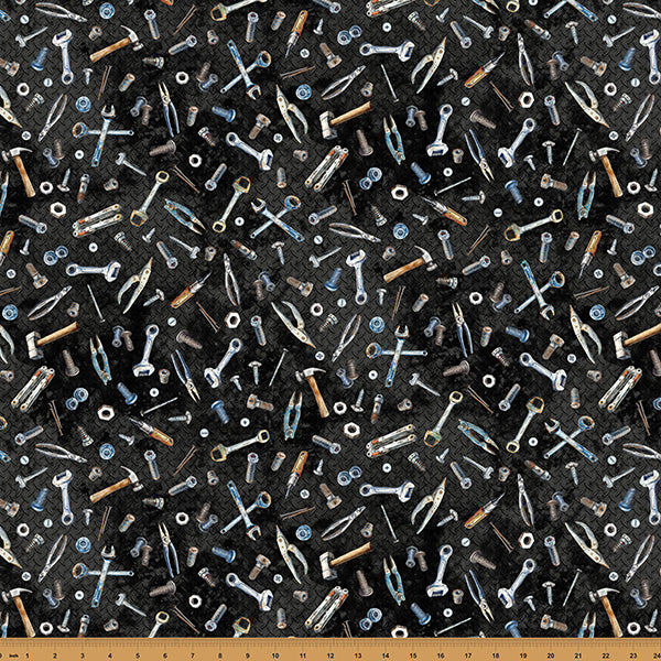 Tissu en coton Black Tools Hammer Down - 43"/44" par yard