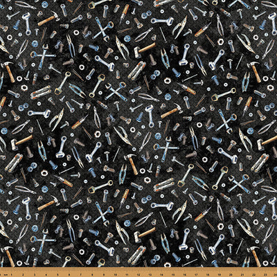 Tissu en coton Black Tools Hammer Down - 43"/44" par yard