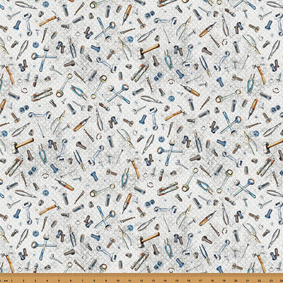 Light Gray Tools Hammer Down Fabric - 43"/44" Per Yard