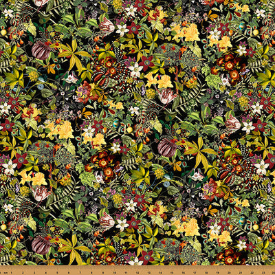 Black Floral Mousing Around Cotton Fabric - 43"/44" Per Yard