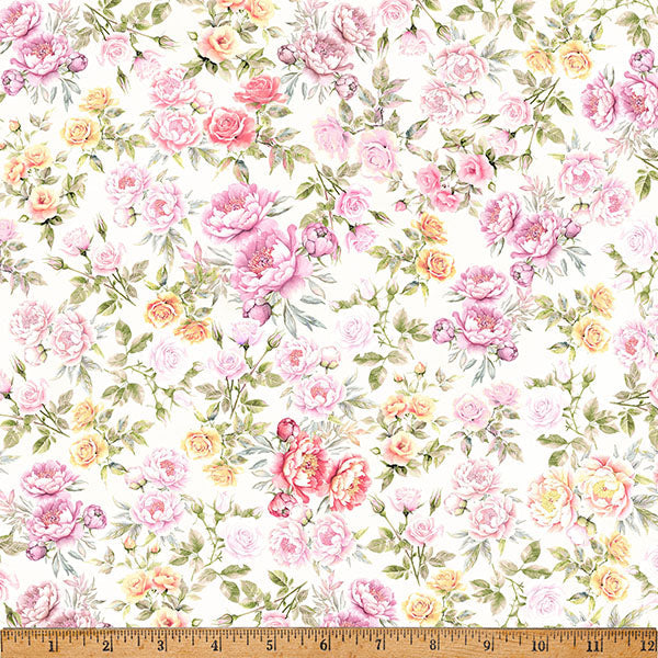 Tissu en coton Floral Soiree Rose Thé - 43"/44" par yard