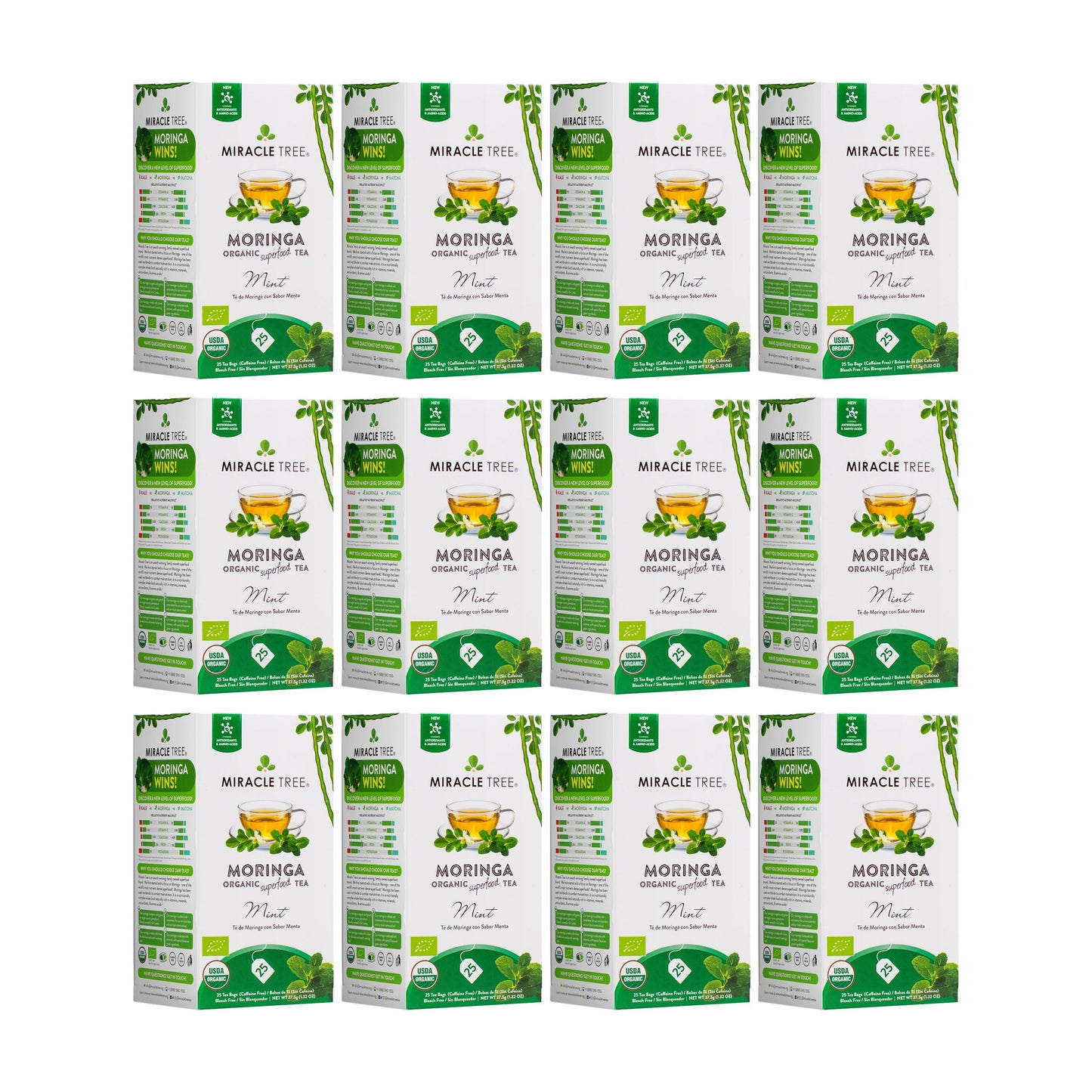 Organic Moringa Tea with Mint - 25 Wrapped Tea Bags