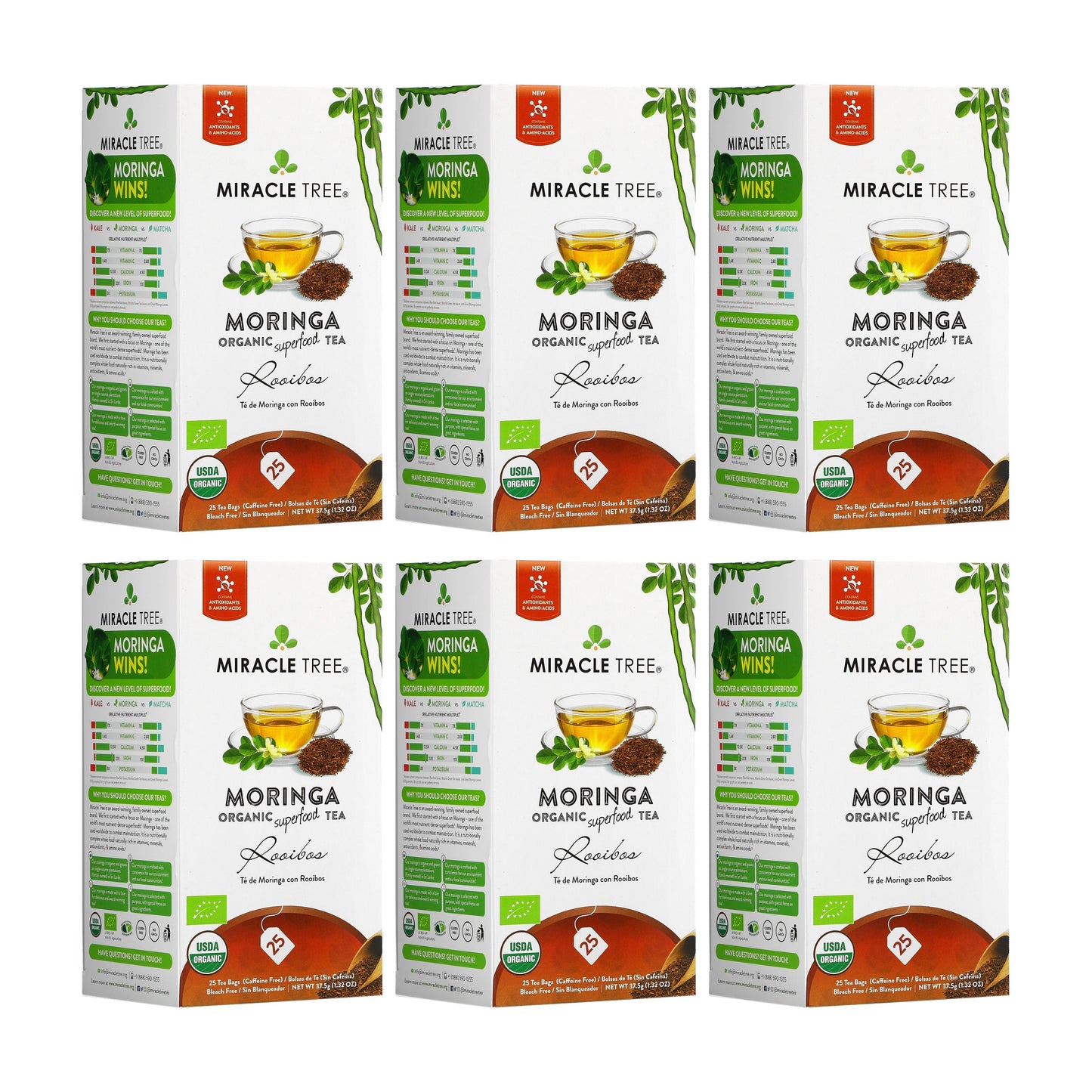 Organic Moringa Tea with Rooibos - 25 Wrapped Tea Bags