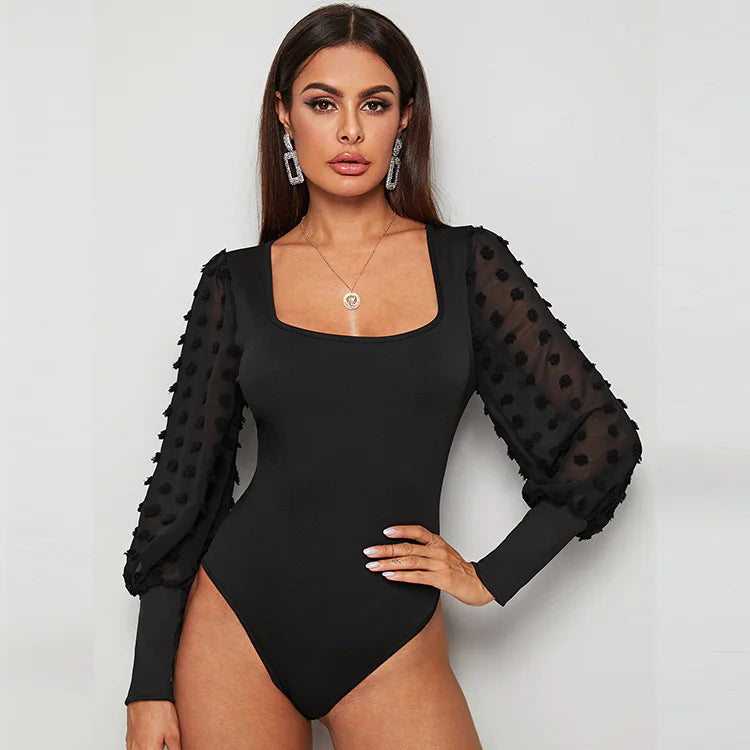 Bodycon à col carré ajusté avec manches en maille