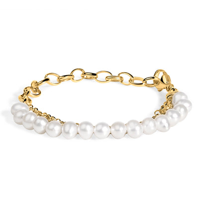 Pulsera de eslabones de perlas cultivadas en vermeil de oro amarillo de 18 quilates