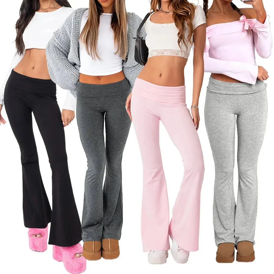 Pantalones de campana de talle bajo sólidos para mujer